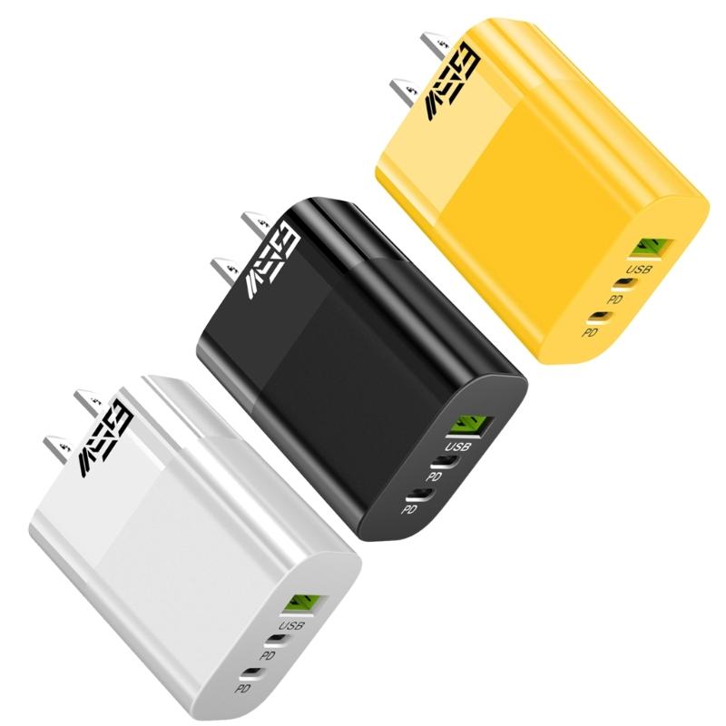 Fast Speed 65W Power Delivery Charger Head With Double Type C+USB A Port Lightweight Travel Friendly Adapter