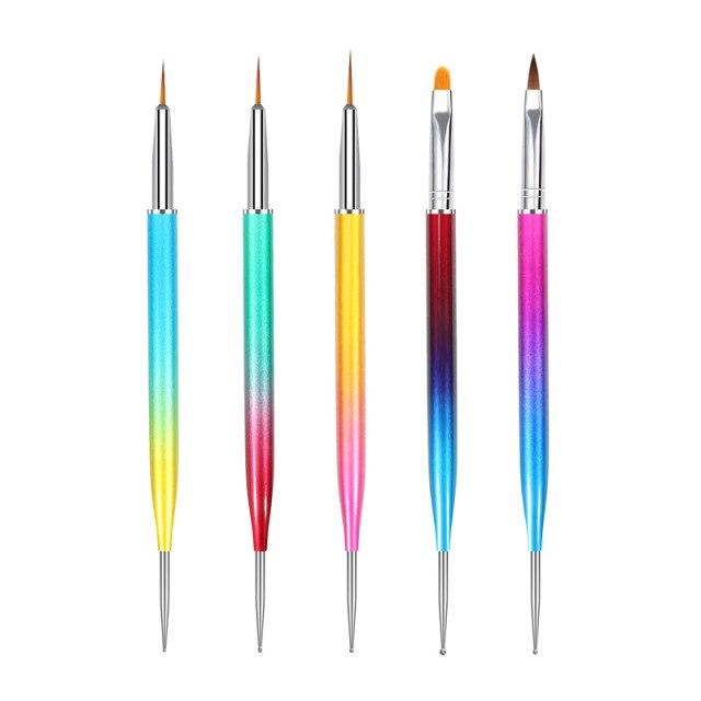 

5 шт. ручки для ногтей градиентного цвета двуглавая ручка для сверления ногтей DIY и ручка для рисования светло-серый