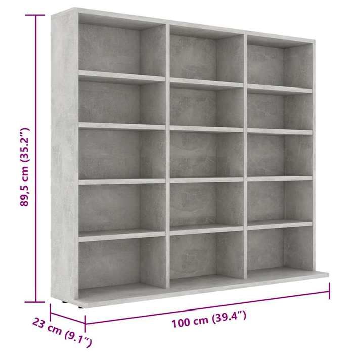 VidaXL CD Cabinet, CD Shelf with Compartment, Office Cabinet, Interior Bedroom Storage Furniture, Concrete Grey 801791