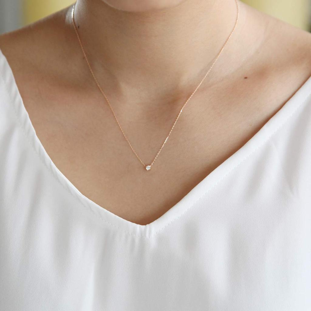 K18 Roségold-Halskette mit einzelnem Diamantmotiv 111731123106 [Offiziell] 4℃ (Yondo-Meer) Ca.. 0,1 ct