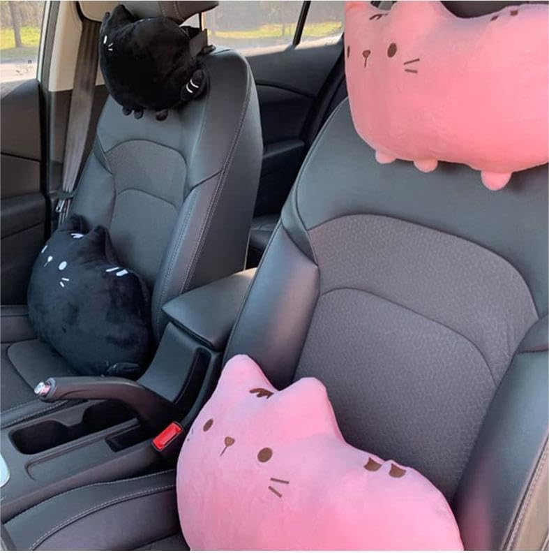 YUYAKESHI Lumbar Cushion, For Cars, Lumbar Support, Cute, Cats, Driving, Car Accessories, Chair, Back Cushion, Buckle Included (Gray, Lumbar Cushion)