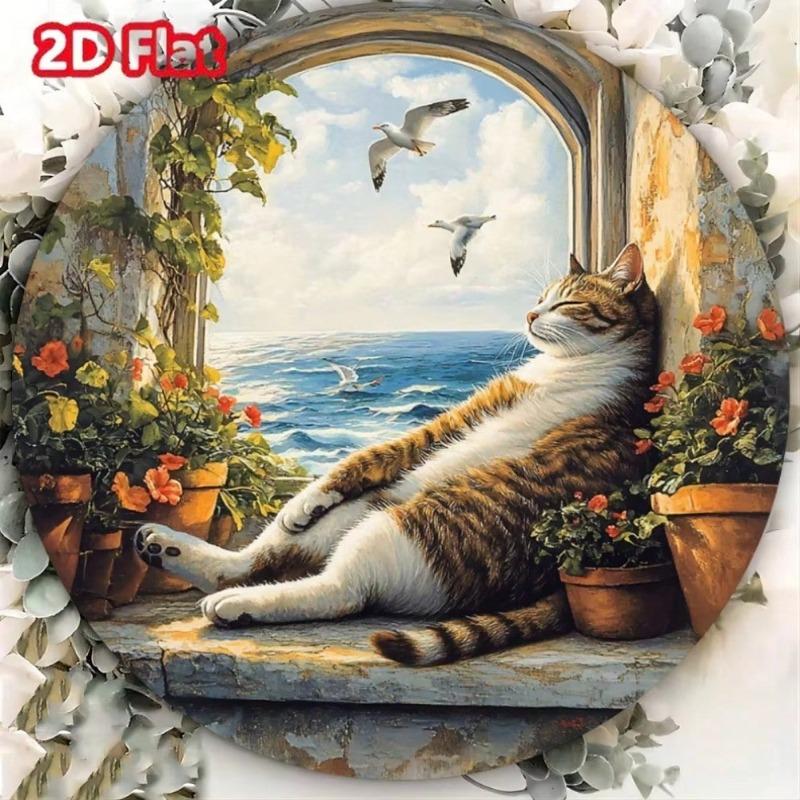 Vintage Cat Metal Wall Art 8 Inch Round Aluminum Sign Decor for Home Cafe