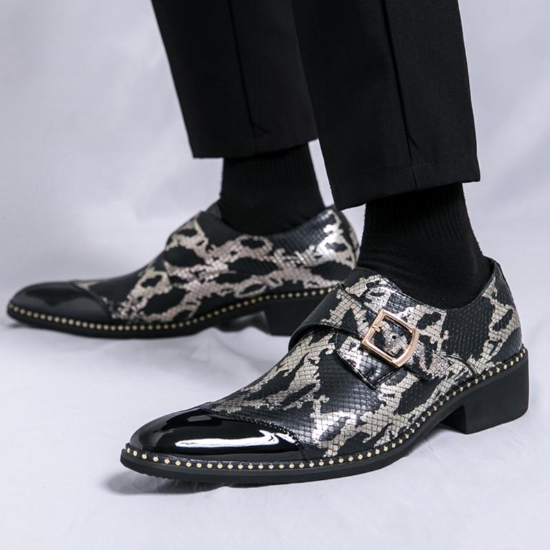 New Trend Pointed Toe Lace Up Snakeskin Pattern Patent Leather Shoes Designer Oxfords Wedding Dress Footwear Zapatos Hombre