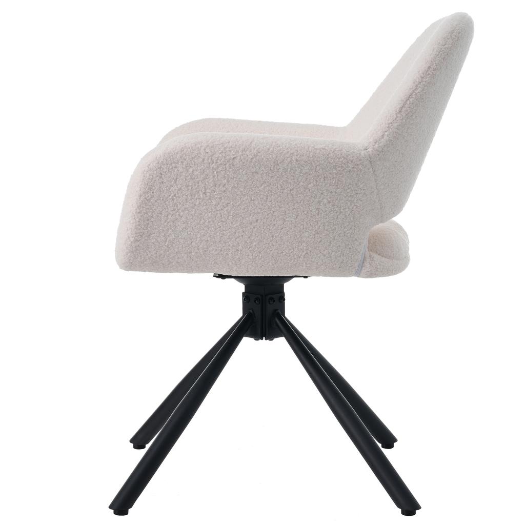 Swivel, Sherpa Fabric, Set of 2, With Armrests, Modern and Simple, Dining Chair, White