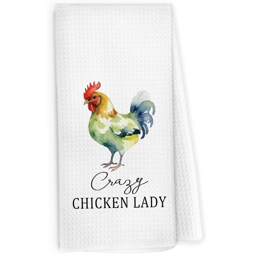 Funny Kitchen Dish Towels 16x24 Inch - Crazy Chicken Gifts for Chicken Lover Mom - Fluent in Fowl Language Decorative Hand & Tea Towels for Farmhouse зелёный