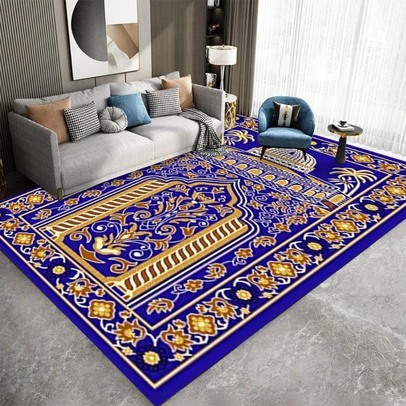 Oriental Style Prayer Floor Mat Arabic Pattern Non-Slip Kneeling Carpet for Home Decor Portable Foldable Area Rug for Meditation