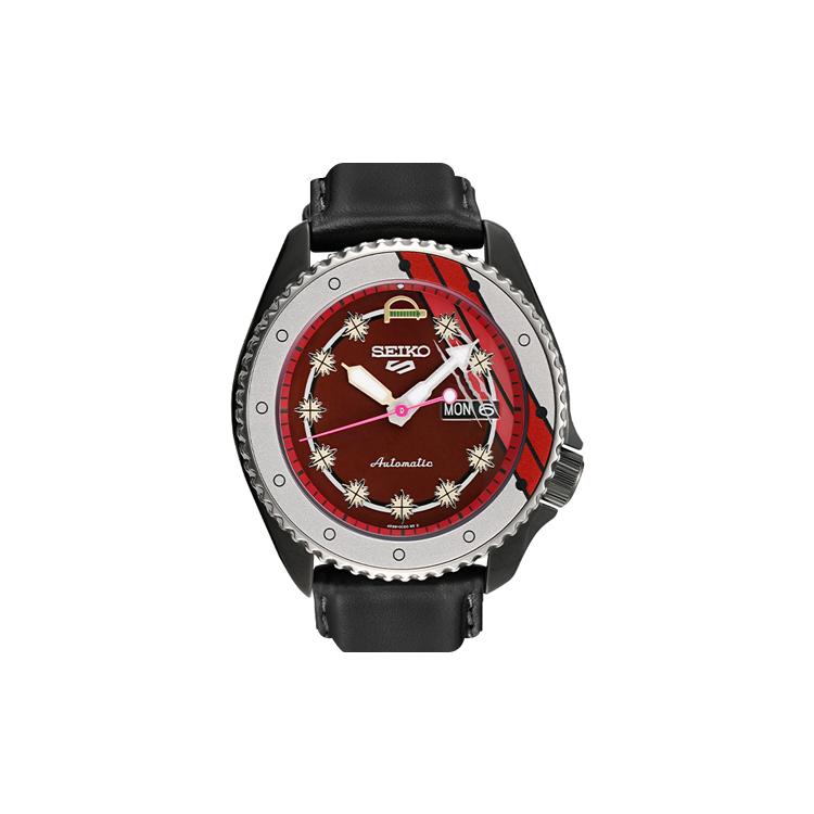Seiko Relógio SEIKO5 Movimento Mecânico Pulseira de Couro Relógios Masculinos Mostrador Vermelho SRPH03K1