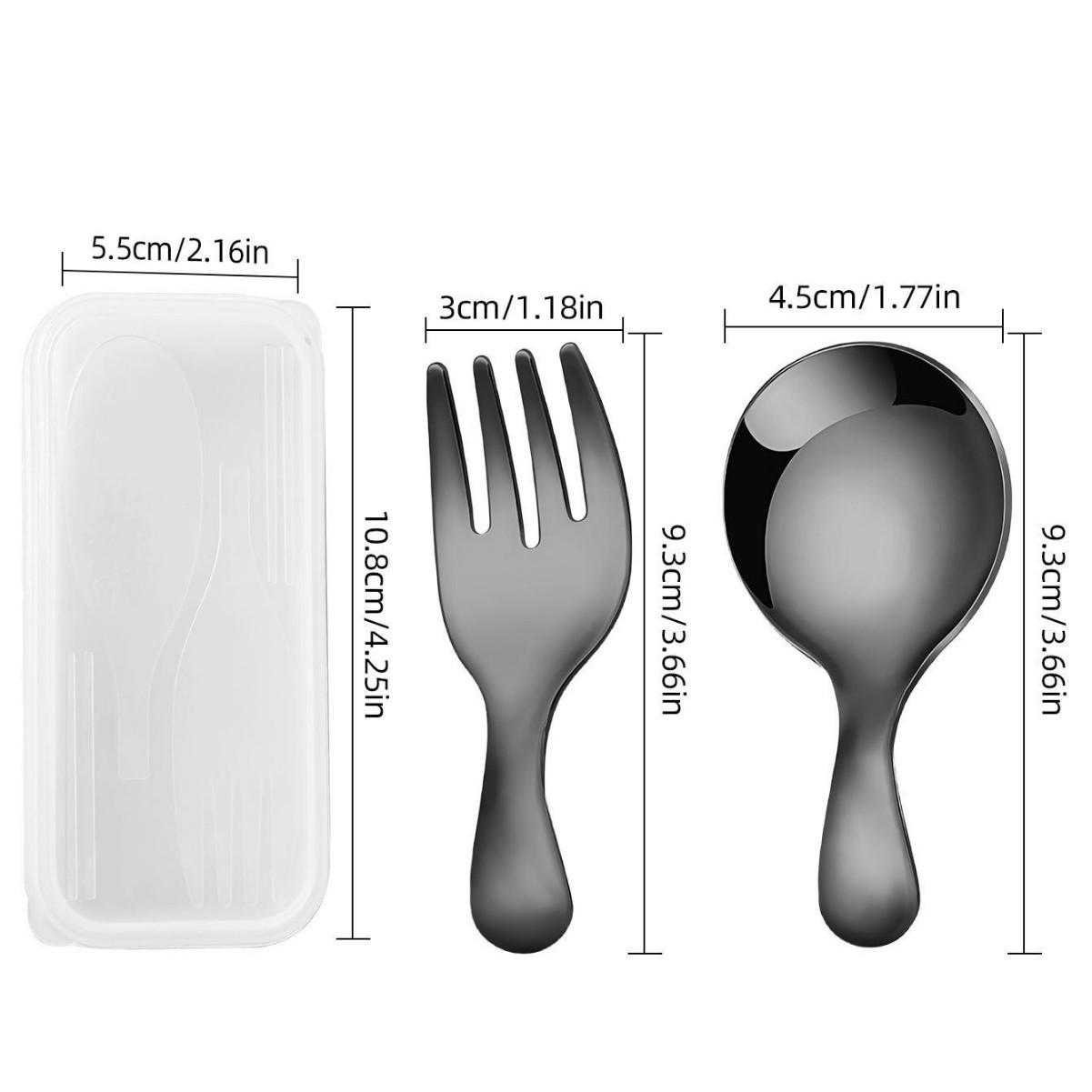 

2Pcs Tableware Set Spoon Fork Stainless Steel Mini Portable with Box Outdoor Camping Cutlery Lunch Hiking Camp Cooking Supplies чорний