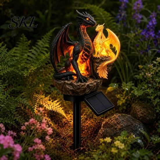 Słoneczna Ozdoba Ogrodowa Smok Lampa Ogrodowa, Zewnętrzna Lampa Statua, Figurka Lampa Patio Ścieżka Fantazyjna Ozdoba, Unikalny Prezent dla Miłośników Dekoracyjny