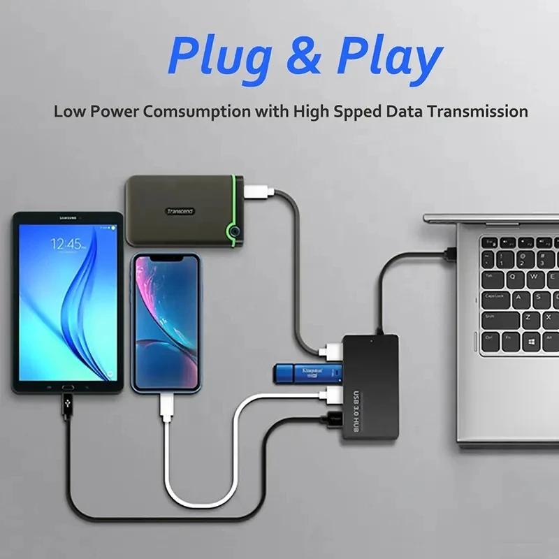 High-Speed USB 2.0 Hub 4-Port Data Cable Splitter Adapter Multi-System Plug And Play Expander for Enhanced Connectivity