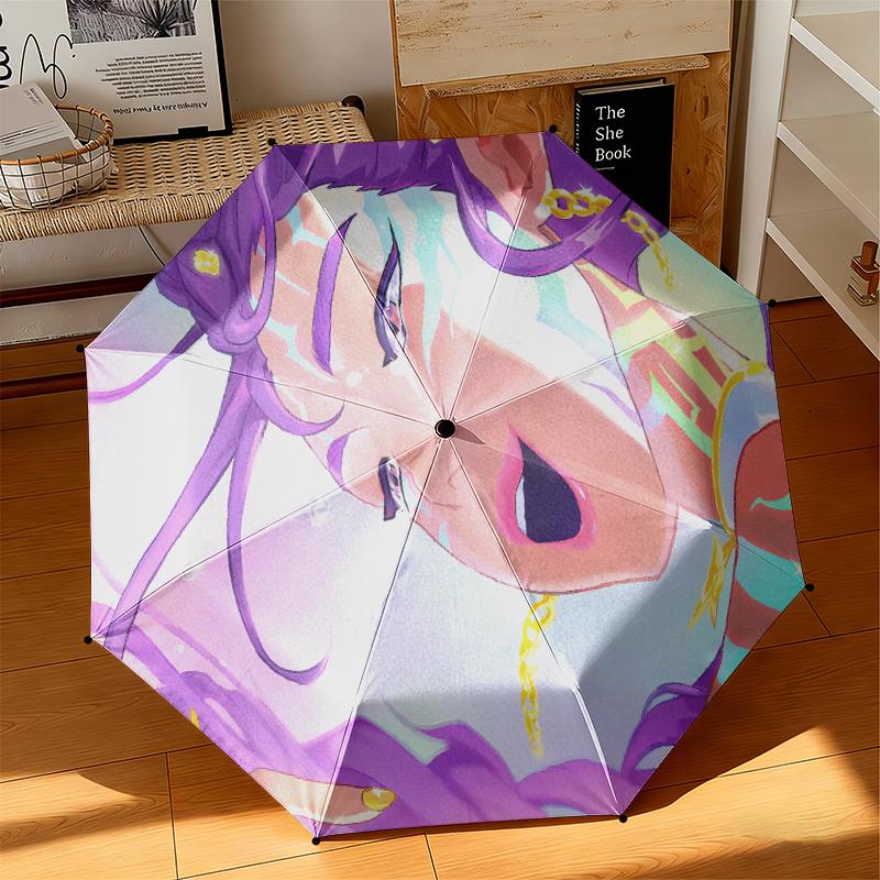 1pc Music Fans, K-Pop, Devil Hunter Umbrella Portable Folding Umbrella Iron Frame Hole Bone Structure Outdoor Home Umbrella