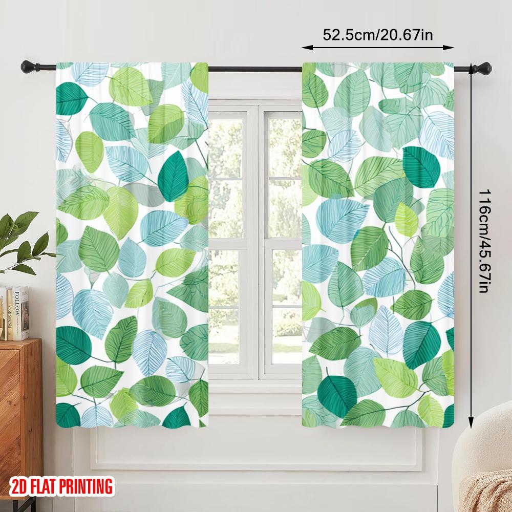 2pcs,2D Plane Printing Curtains Digital Printed Green Leafy Vines Versatile Durable Polyester (without Rod) Room Decor for