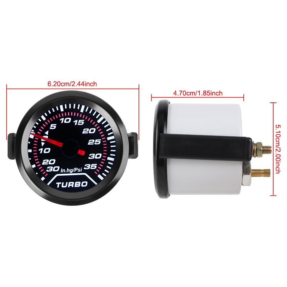 Turbo Pressure Gauge Racing Car Modification Universal Smoke Lens 12V White LED Backlight 2" 52mm Turbo Boost Meter 35Psi