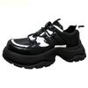 2025 New Thick Sole Daddy Shoes Men's Heightened Wide Toe Leather Clunck Sneaker Black/white Mixed Color Lace Up Casual Shoes