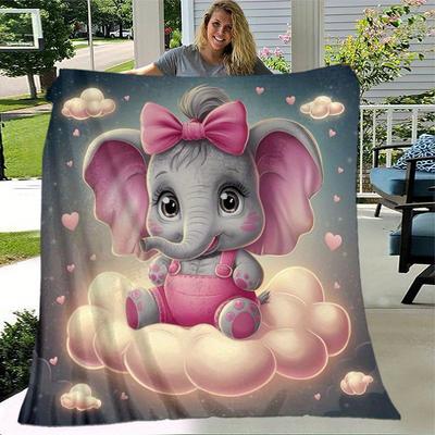 1pc. Cute Elephant Cloud Blanket - Perfect for Home, Office, Outdoor Use, Gift Idea,
