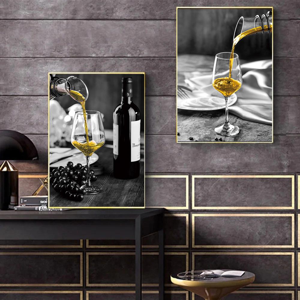Red Wine and Wine Glass Poster and Print Restaurant Canvas Painting Wall Art Picture for Living Room Kitchen Home Decor Cuadros