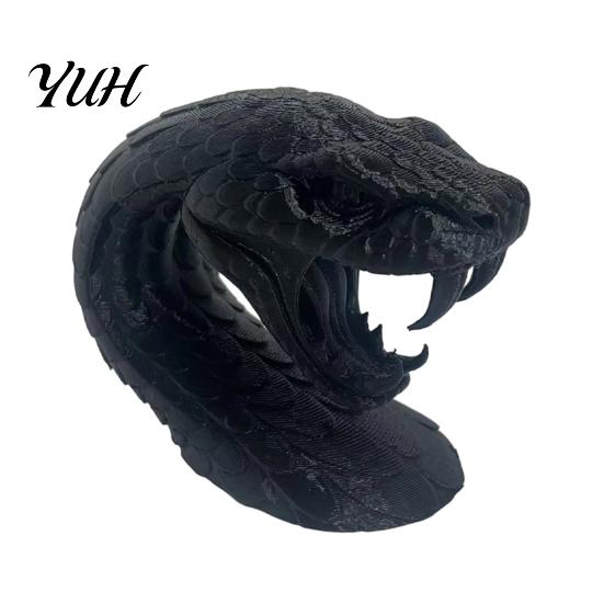 Halloween Party Props 3D Printed Snake Head Ornament, Desk Sculpture with Sharp Teeth, Black or White Decor Realistic Animal Figurine for Home Living