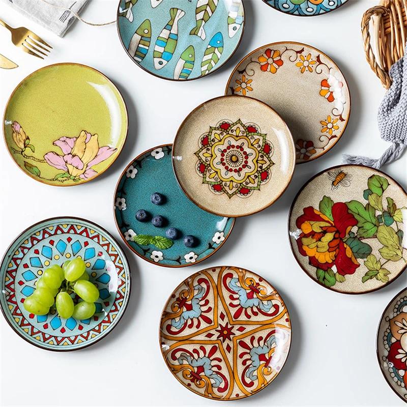 5-7-Zoll-Knochenteller Kreatives handbemaltes unterglasurfarbenes Keramikgeschirr Kaltes Gericht Obst Dim Sum Teller Snack Haushaltsgeschirr