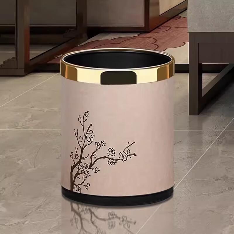 Traditional Chinese Style Leather Waste Bin
