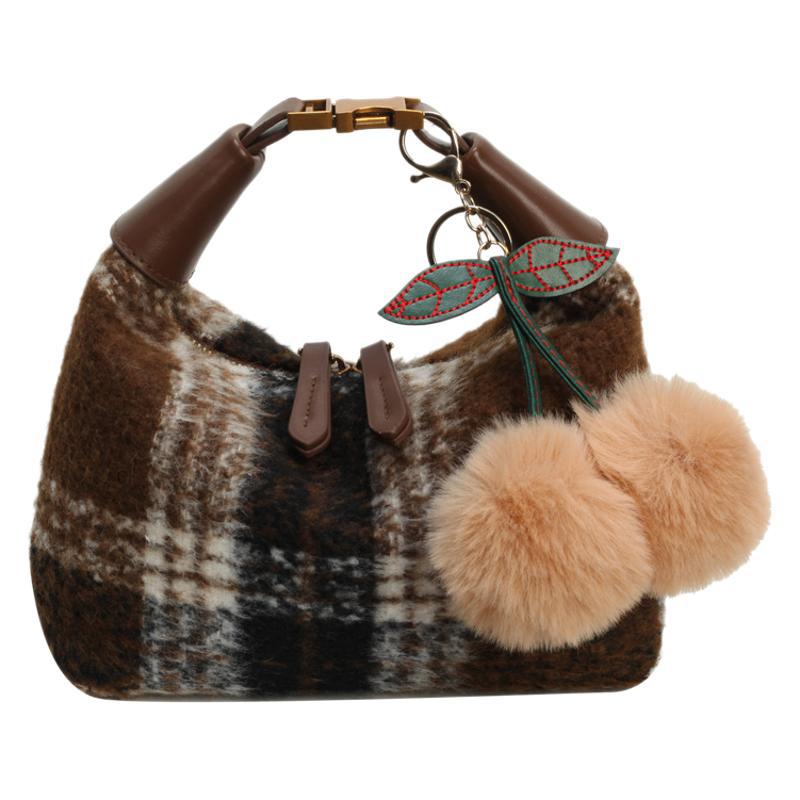Modische Karotasche Damen 2025 neu wolliges Karomuster kontrastfarbig kleine quadratische Tasche hochwertig einzelne Schulter Umhängetasche