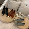 Flat Spring Black Single Shoes Women's Shoes 2025 New Pointed Temperament Commuting French Low-heeled Splicing Ladyshoes