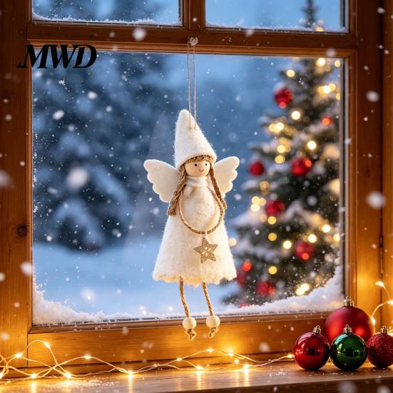 Pastel Christmas Gift Box Toppers Angel Doll Decoration, Plush Fairy Girl Pendant, Tree Hanging Fabric for Party Ornament Winter Holiday New Year Home
