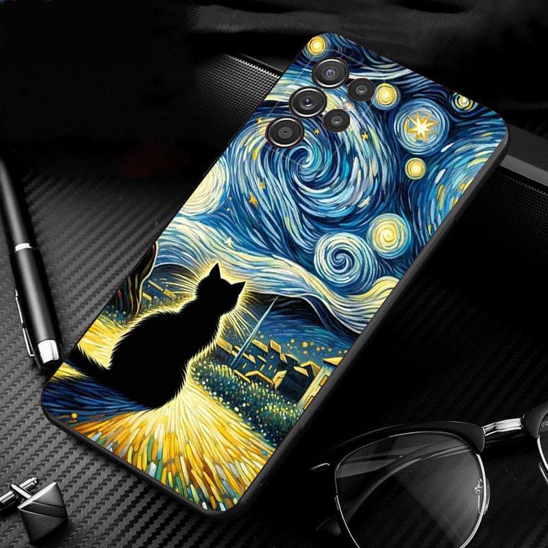 Phone Case For Samsung Galaxy S26 S25 S24 S23 S22 S21 Ultra S24 S23 S22 S21 S25 Plus S24 FE Starry Night van gogh cat