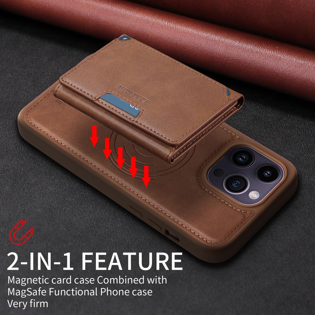 For iPhone 14 Pro Max Magnetic Case BETOPNICE Leather Phone Cover Kickstand with Detachable Card Bag
