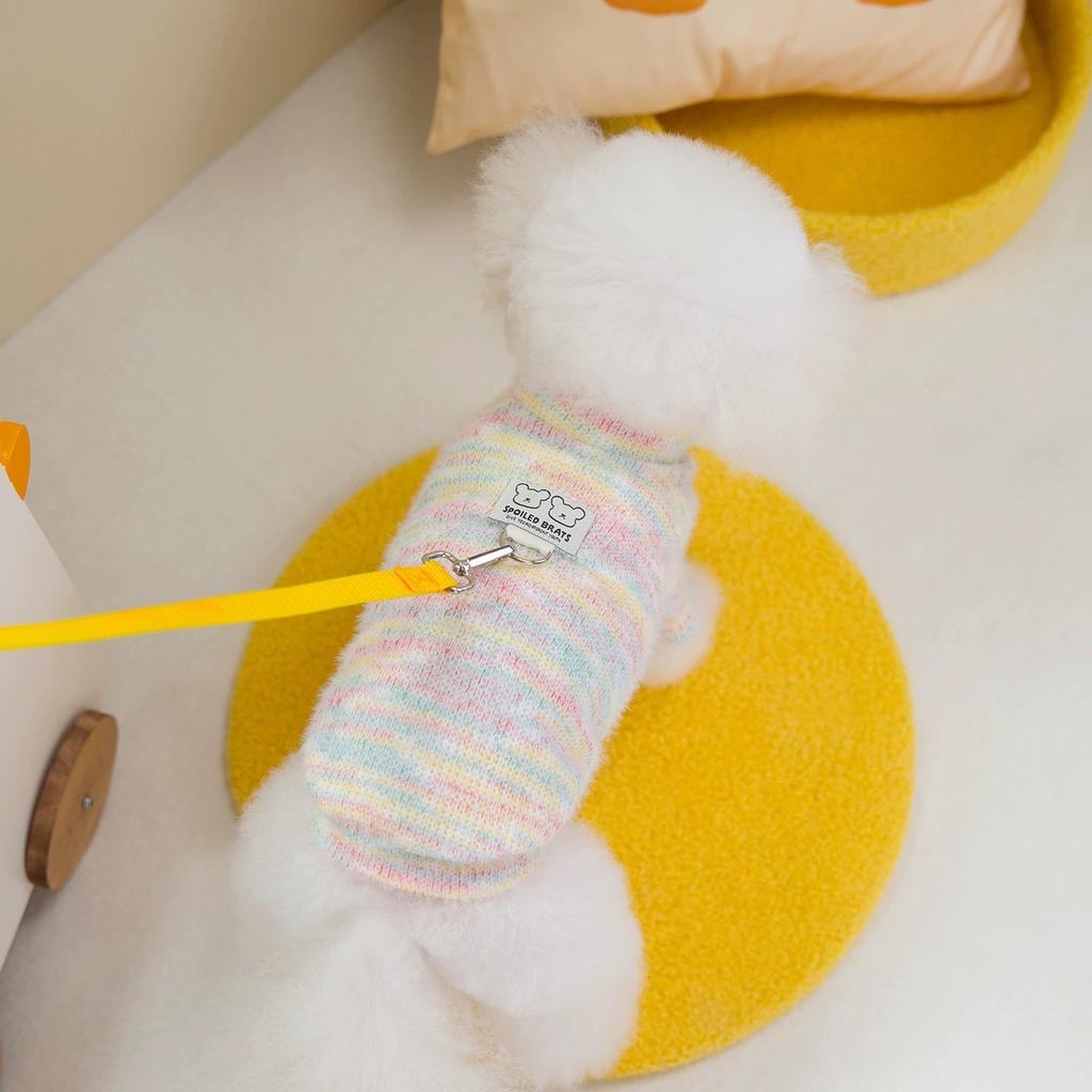 Pet cat small dog teddy dog clothes autumn and winter warm rainbow knitted sweater