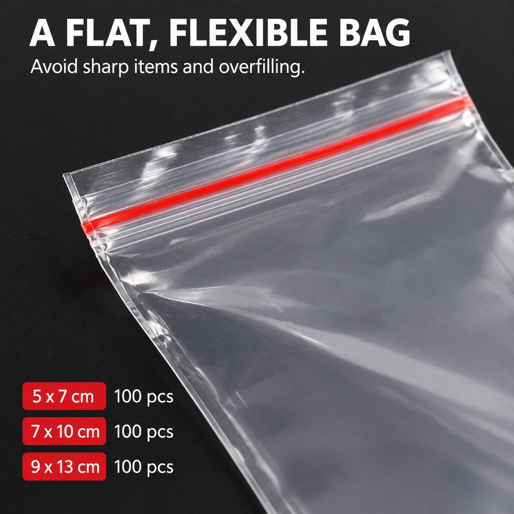 100 Clear Mini Resealable Zip Bags, 5x7 7x10 or 9x13cm