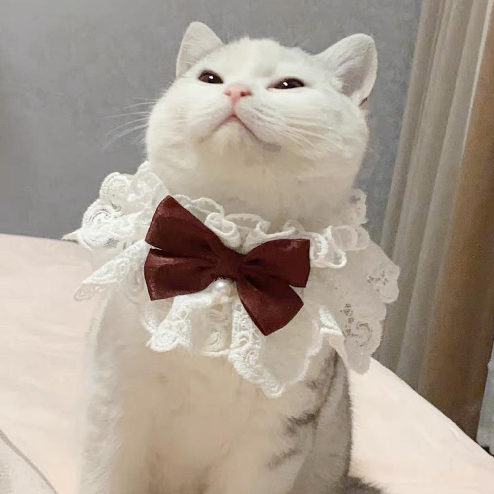Lace Bowknot Pearl Collar Cat Dog Neckerchief Pet Cats Kitten Dog Puppy String Bib Necklace Necktie Neck Strap Scarf Accessories