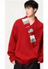 Women's 2026 Red V-Neck Thick Knit Sweater - New Year Winter Style