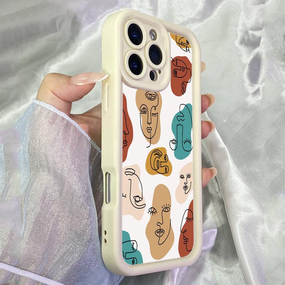 JT3 Abstract faces one line drawing Realme 14 15 Huawei P40 Honor 70 90 Infinix Tecno itel Motorola Google All Model Angel eyes Soft TPU Phone Case