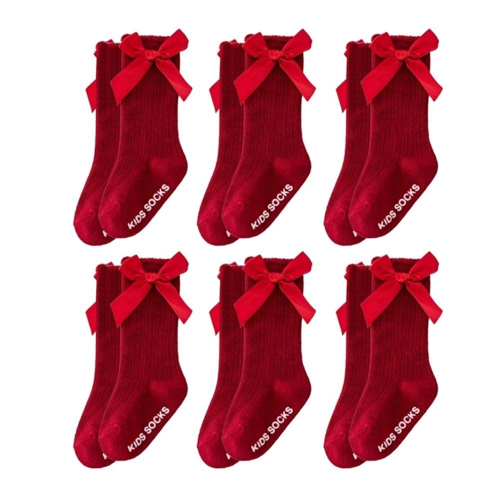 6 Pairs Soft Baby Knee Socks Breathable Big Bow Hosiery Fashion Kids Socks  Girls Wear