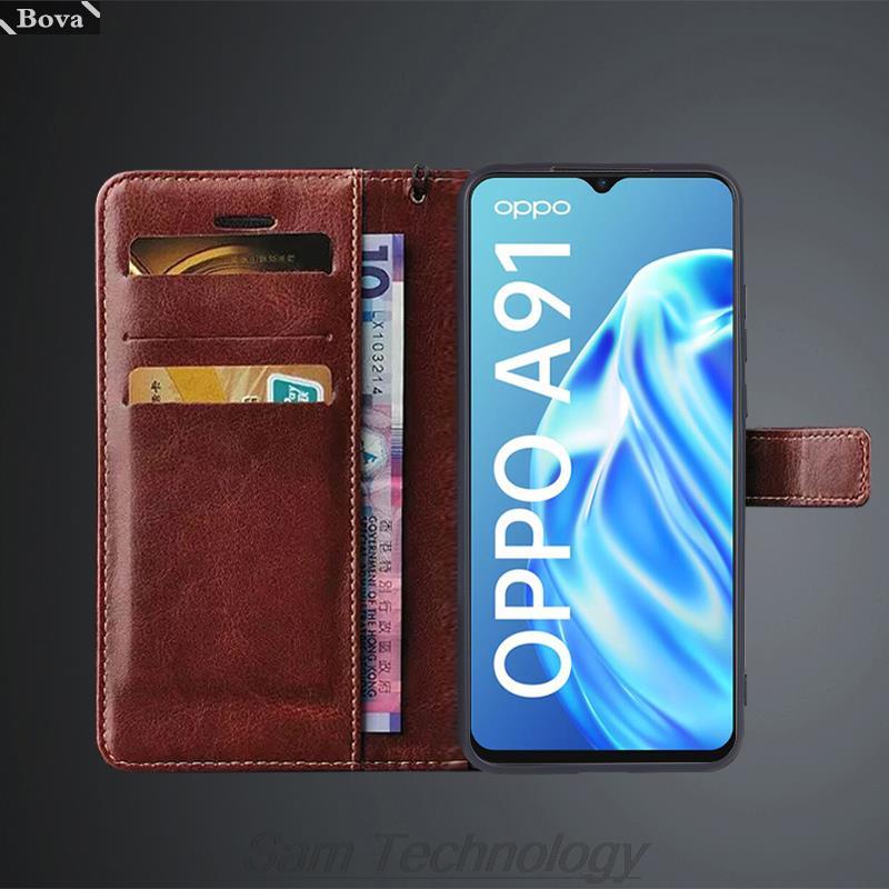 Card Holder Leather Case for OPPO A91 / F15/ OPPO Reno 3 Global Pu Leather Flip Cover Retro Wallet Case Business Fundas Coque