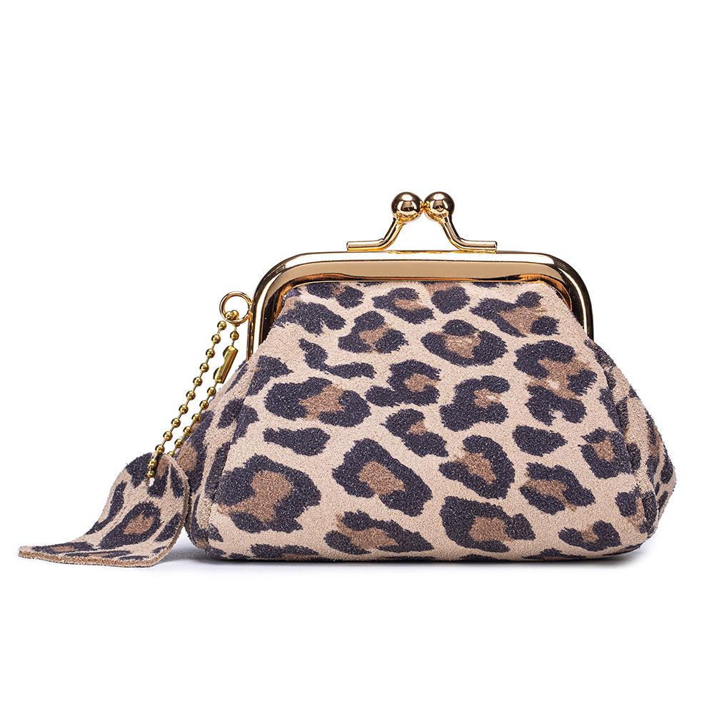 

Genuine Leather Leopard Print Mini Coin Purse - Soft Cowhide Multifunctional Change Holder for Women