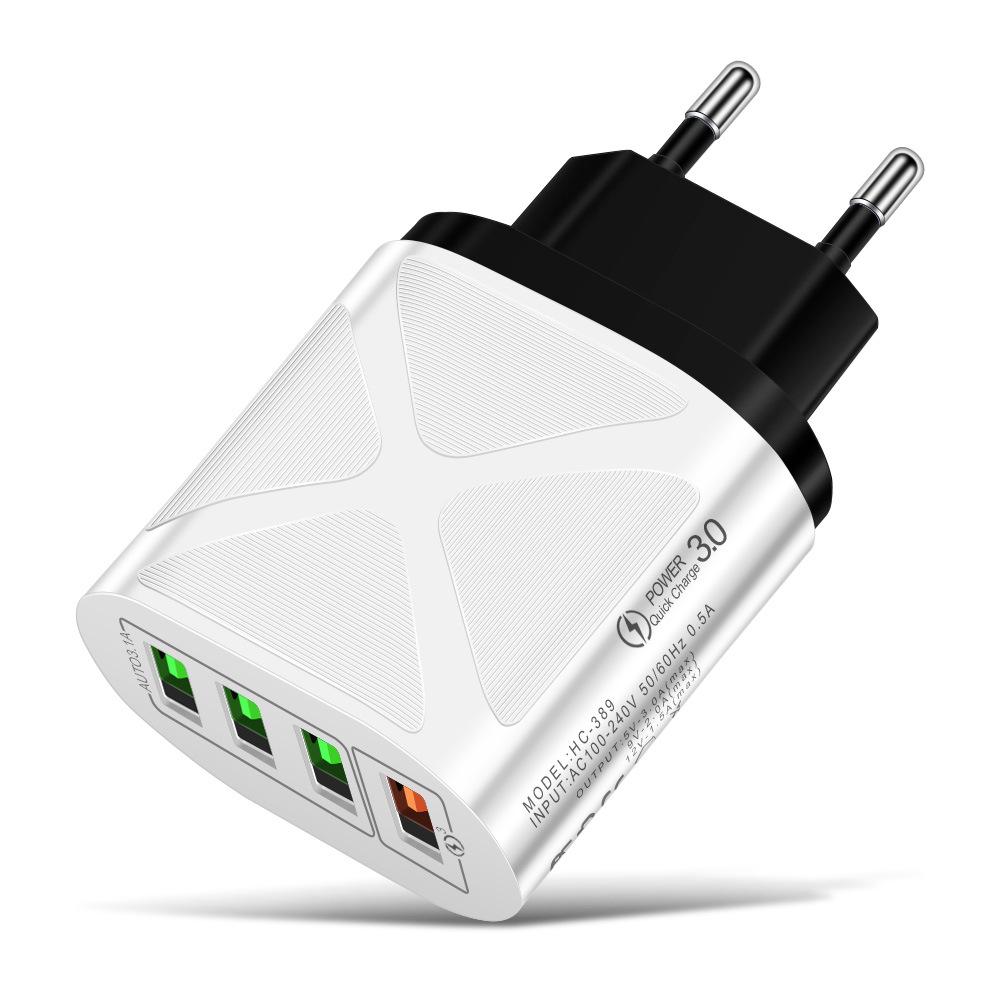 4-Port USB Fast Charger 5V/9V/12V QC3.0, European/American/British/Australian Standards, New Model