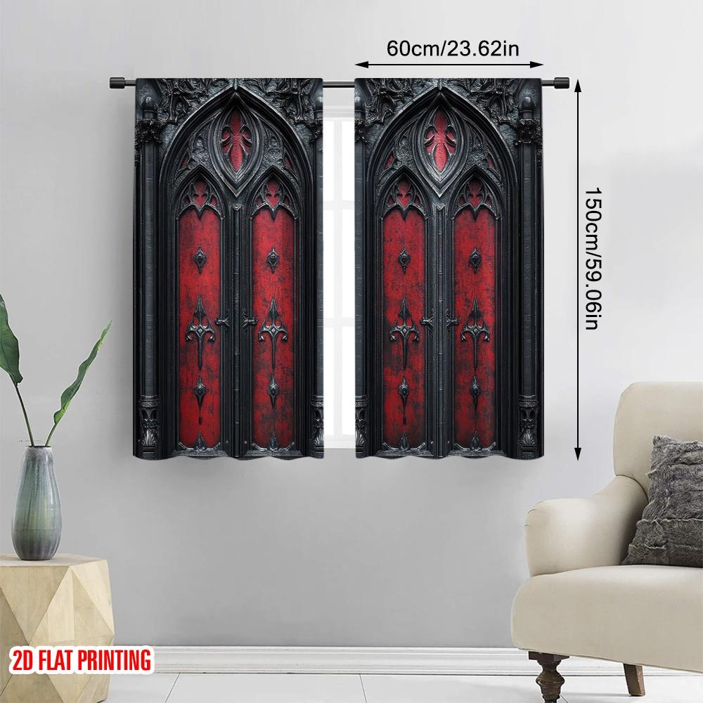 2D flat printing 2pcs Curtain Gothic Castle Machine Washable Fabric  Without Electricity Holiday Decorations for Classroom