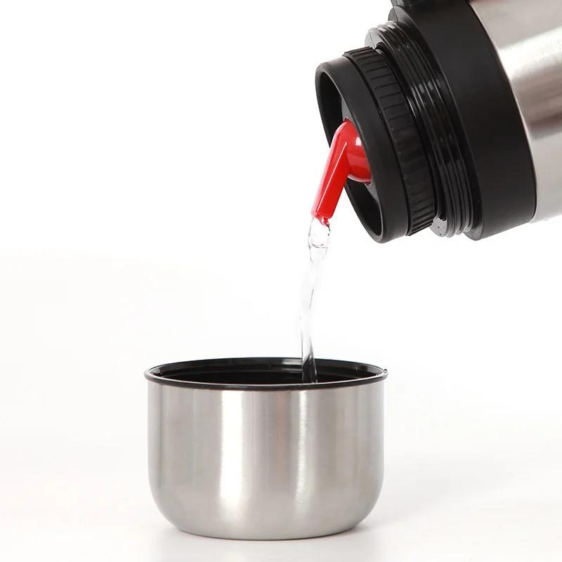 Thermos Coffee Pot Stainless Steel Hot Water Kettle with Handle Gourd-shaped Companion Cup with Straw Spoon Portable Travel Pot