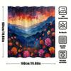 1pc Sunset Poppy Field Bath Curtain - Vibrant Orange Pink Purple Sky Over Rolling Hills with Blooming Red-Orange Flowers,