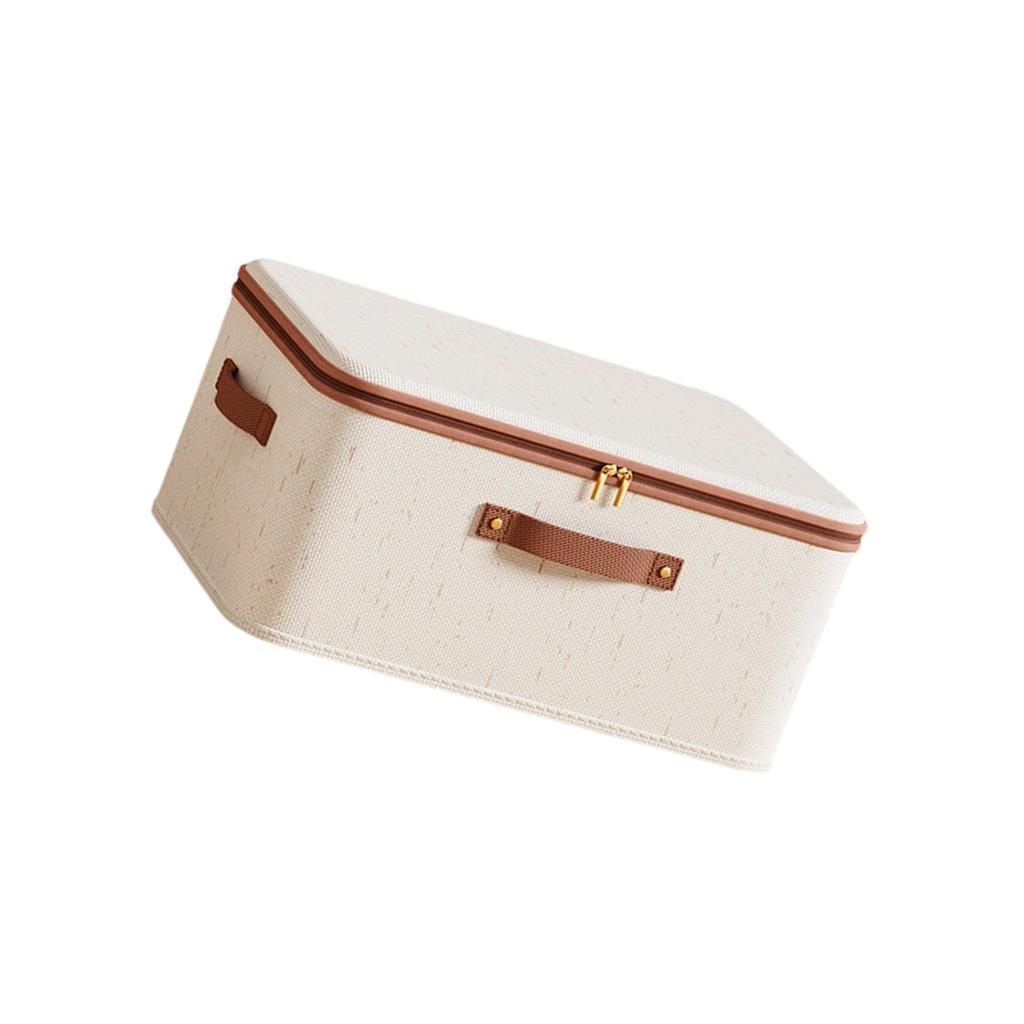 Breathable Cotton Linen Storage Box With Zippered Dustproof Lid For Clothes Bedding Home Organization Supplies