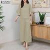 ZANZEA Women Half Sleeve Blouse and Pants Casual Two Piece Suit Sets