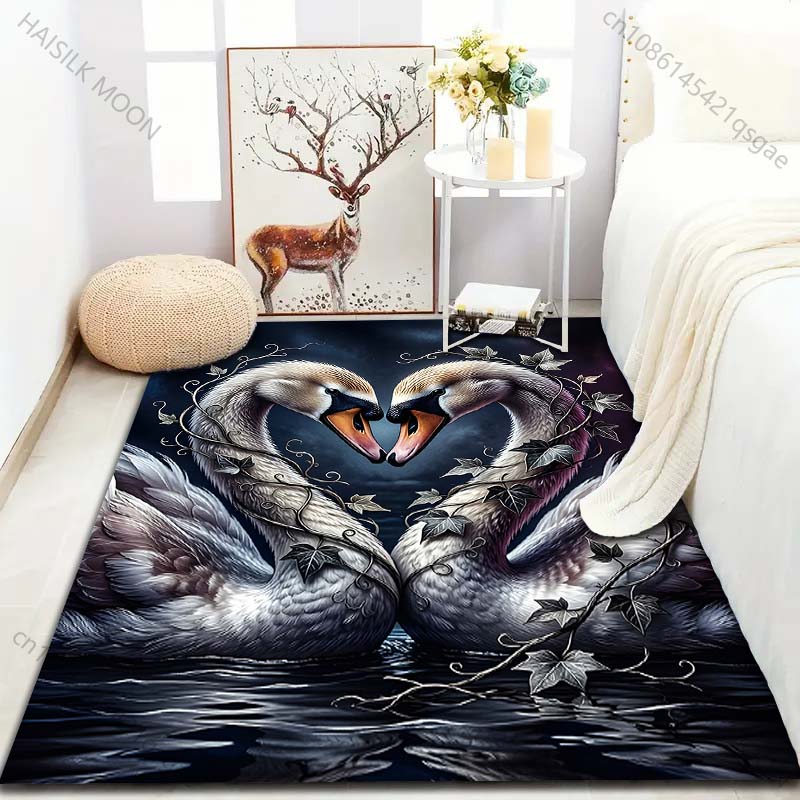 Mehrere Größen Zwei Schwäne, Wasser, Ranken Teppich für Wohnzimmer Schlafzimmer Sofa Heimdekoration Rus Rutschfeste Bodenmatte Luxuriöses Geschenk