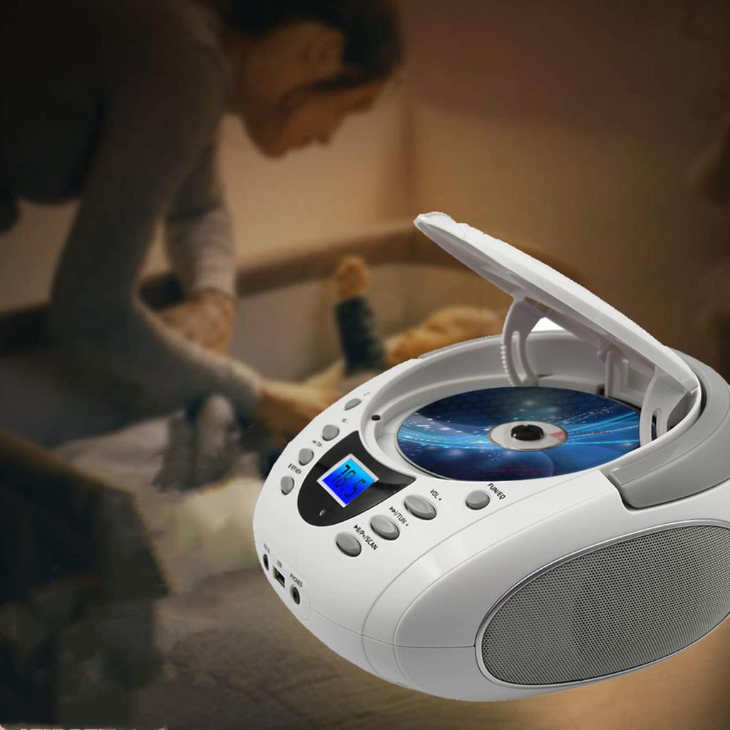 LONPOO Portable CD Player with Bluetooth, FM Radio, MP3 Playback, USBAUX Input, Headphone Jack, LCD Display, Compact Design for Language Learning