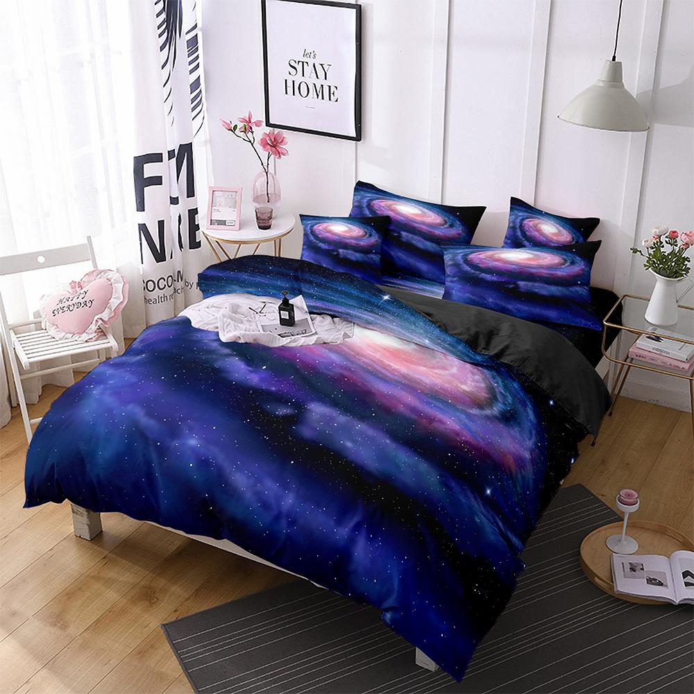 Luxury Galaxy Dark Blue Bedding Set Twin Full Queen King Size Duvet/Quilt Cover Set Shining Stars Starry Sky Comforter Cover