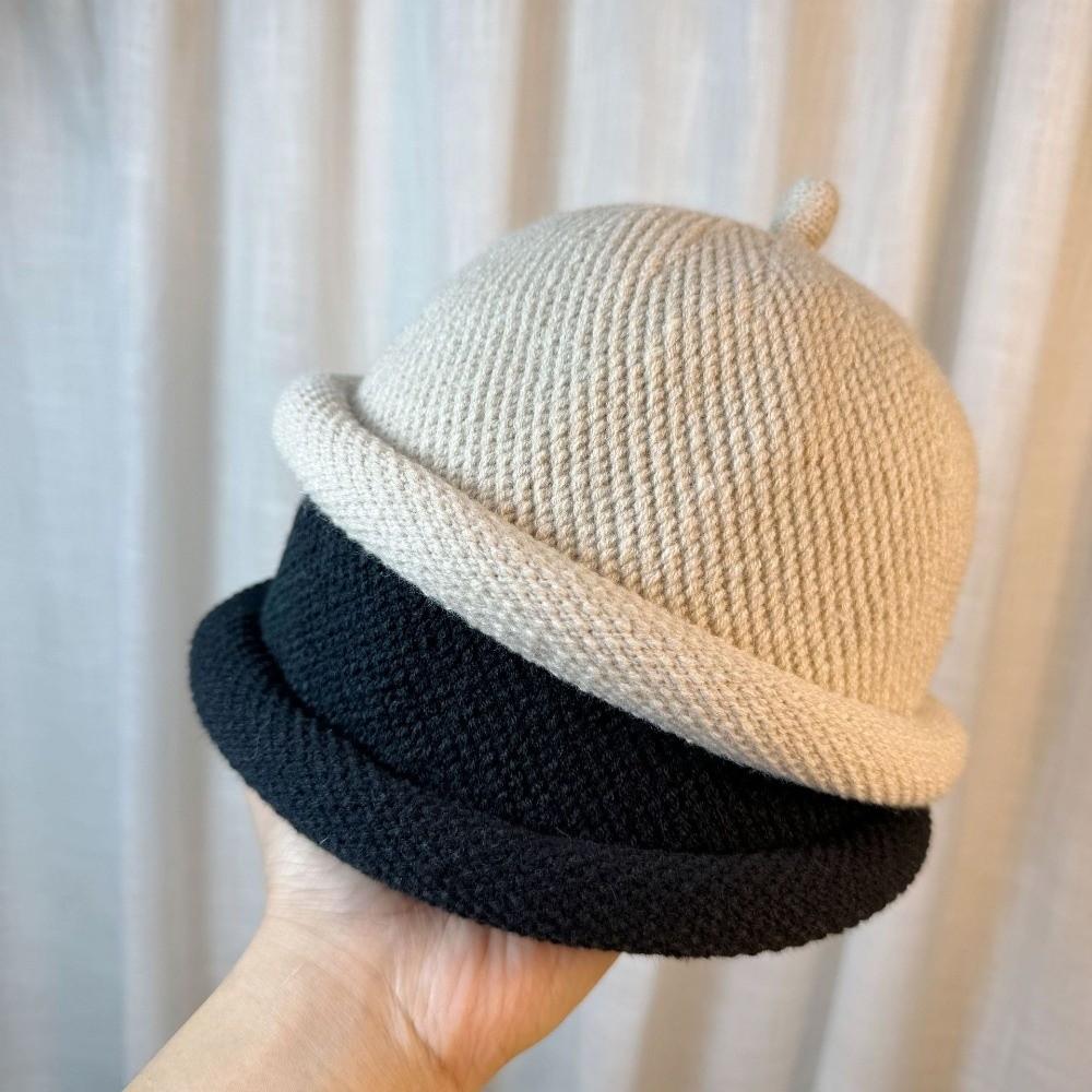 with Short Brim Knitted Hat Solid Color Landlord Hats Fashion Knitted Melon Skin Hats Winter