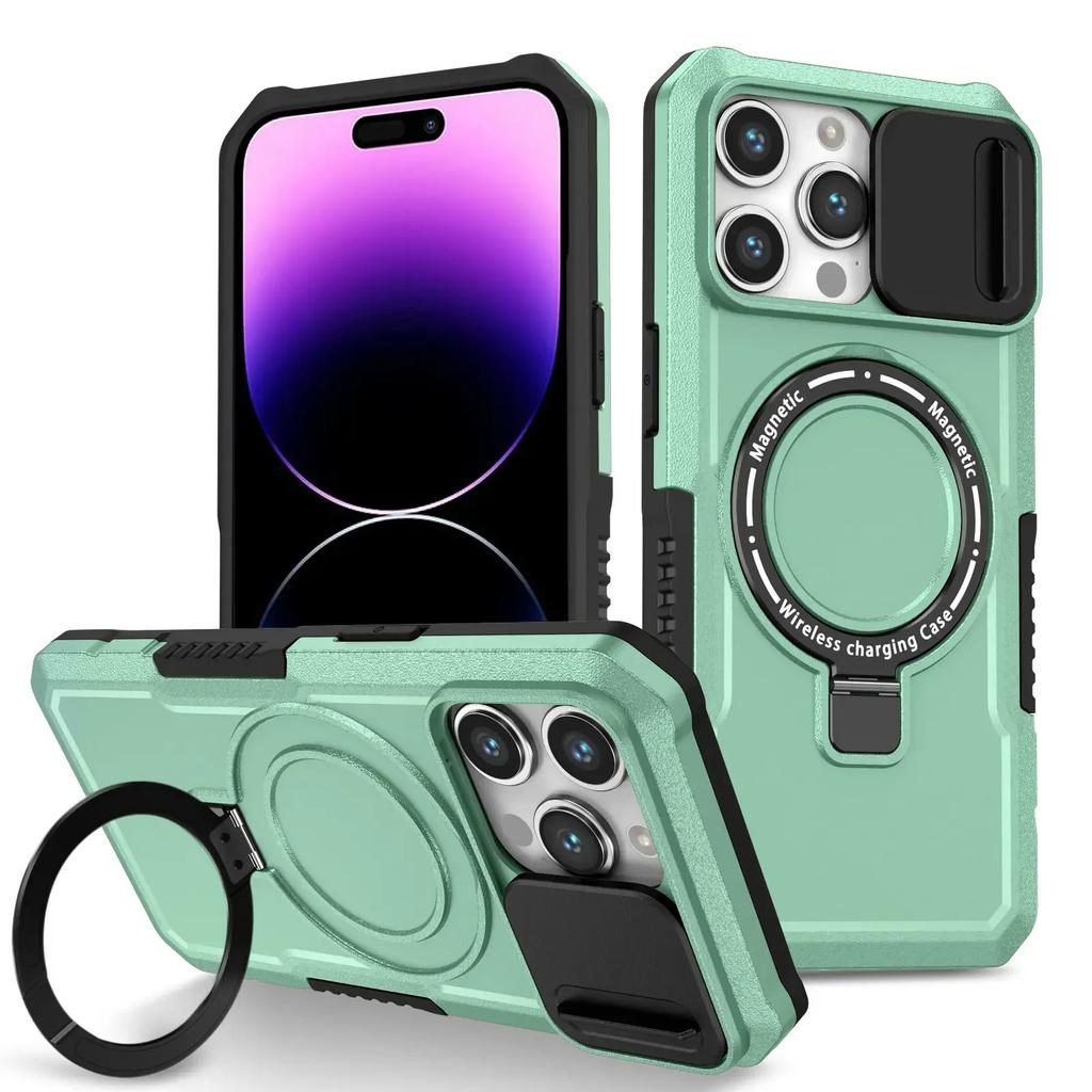 Coque avec béquille pour iPhone 15 14 Pro Max Plus Glissière pour appareil photo avec support invisible Protection contre les chutes de qualité militaire Coque magnétique robuste