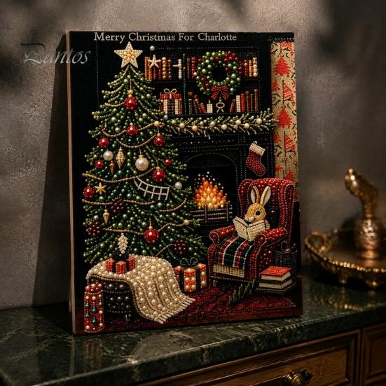 Holiday DIY Ornaments Christmas Faux Pearl Painting Kit, Santa Reindeer Art Relaxing Hobby Kits 3D Angel Wall Craft Kit for Adults, Festive Home Decor