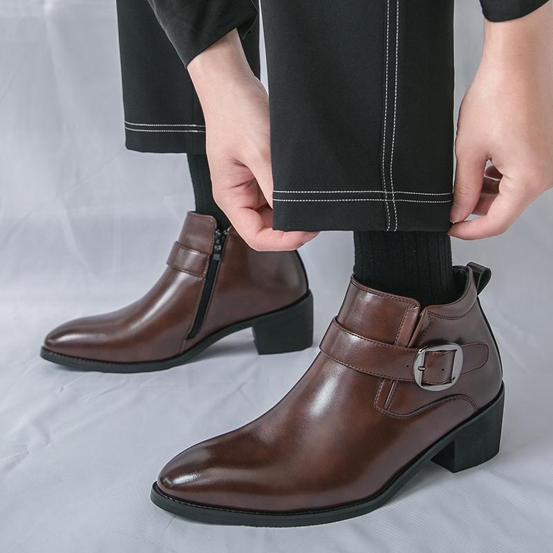 

Мужские короткие ботинки, деловые формальные ботинки, ретро ботильоны под смокинг, ретро черные ботинки большого размера EU:46 коричневый