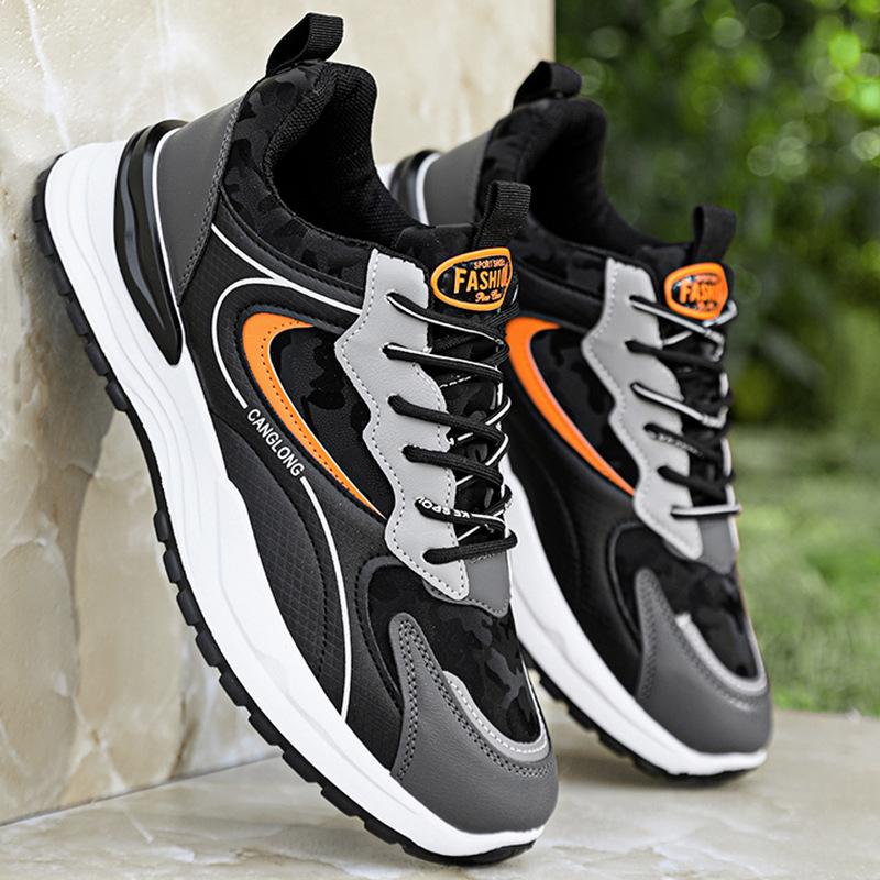 Men's shoes spring and summer sports shoes men's 2026 new leather waterproof and non-slip black casual shoes men's running dad shoes